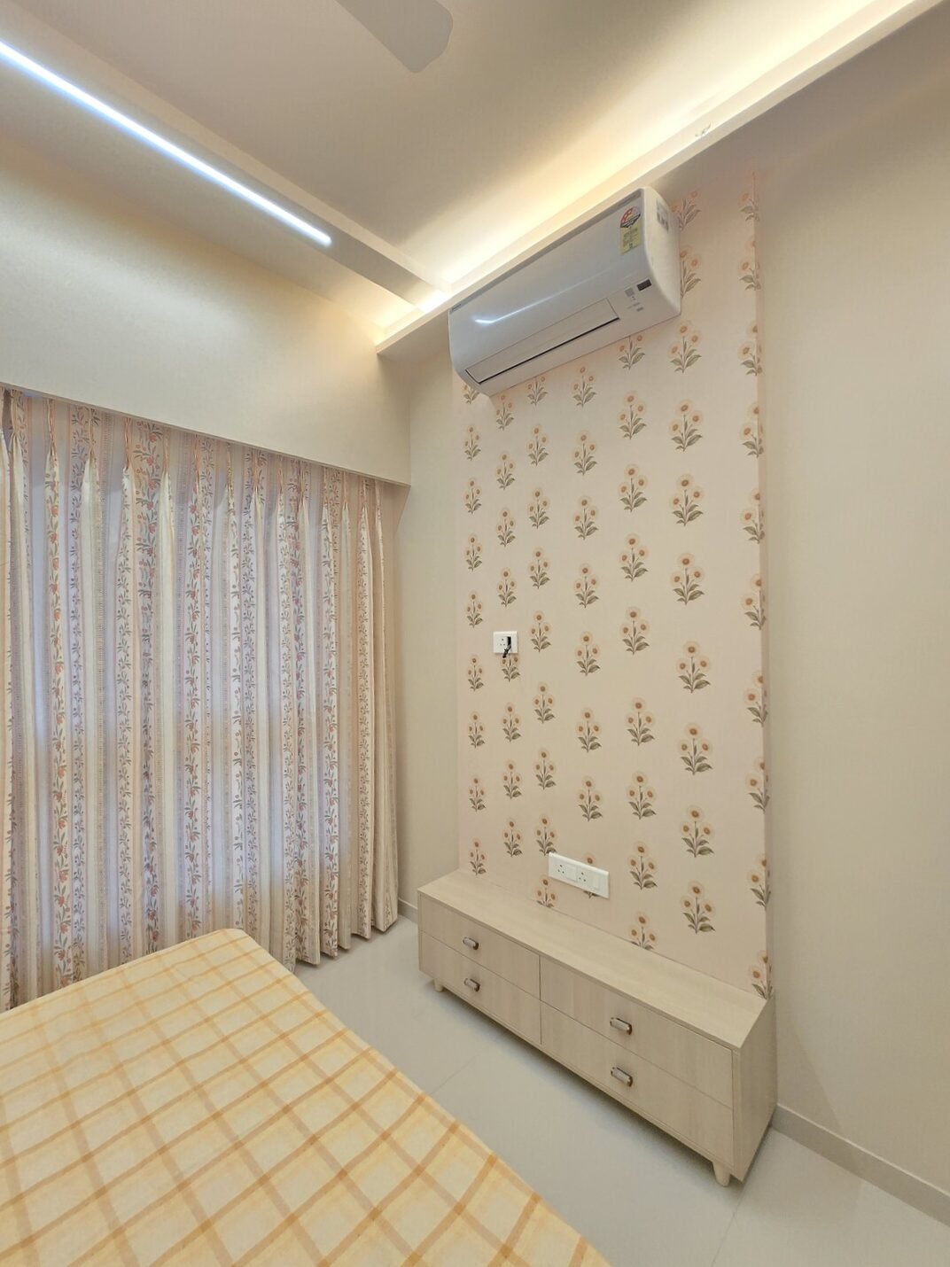Past project - bedroom with floral wallpaper