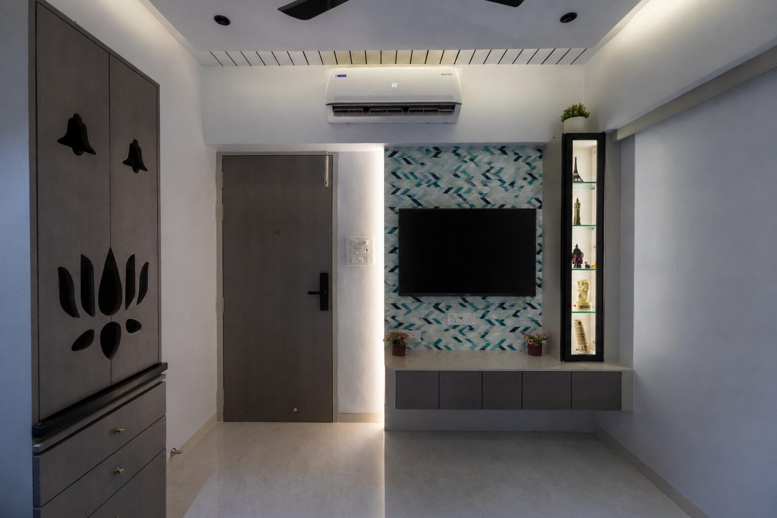 Past project - living room with pooja unit