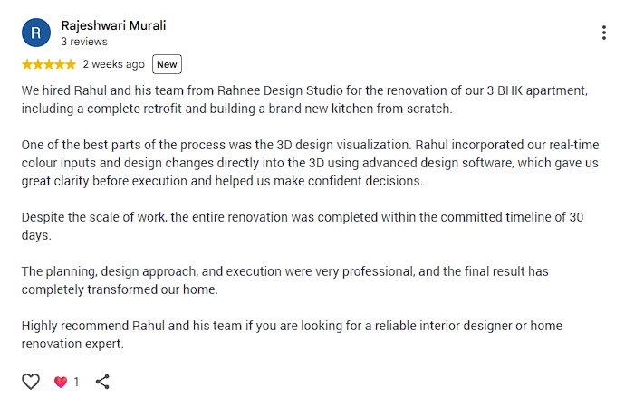 Google review from Rajeshwari Murali