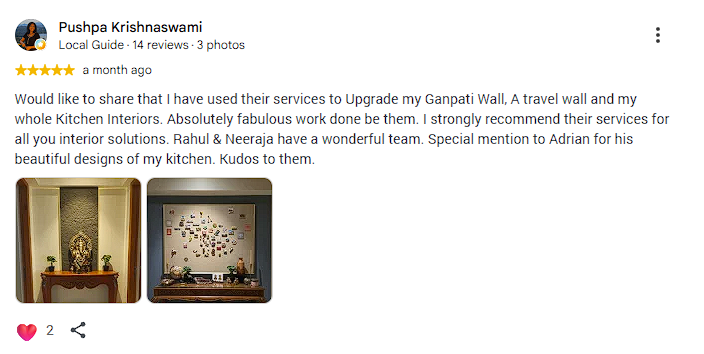Google review from Pushpa Krishnaswami